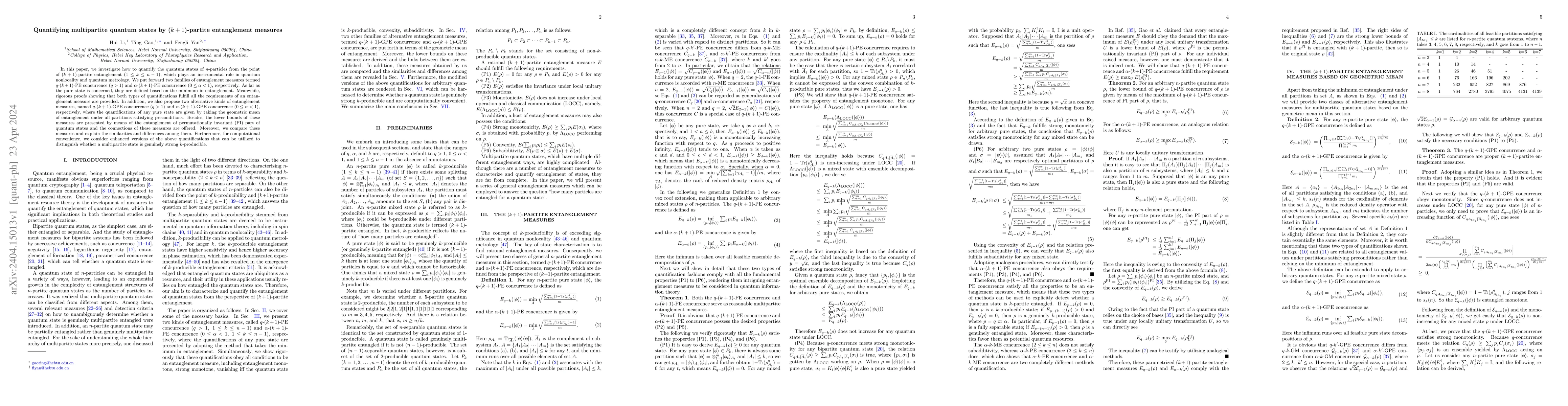 Thumbnail for Quantifying multipartite quantum states by ($k+1$)-partite entanglement
  measures