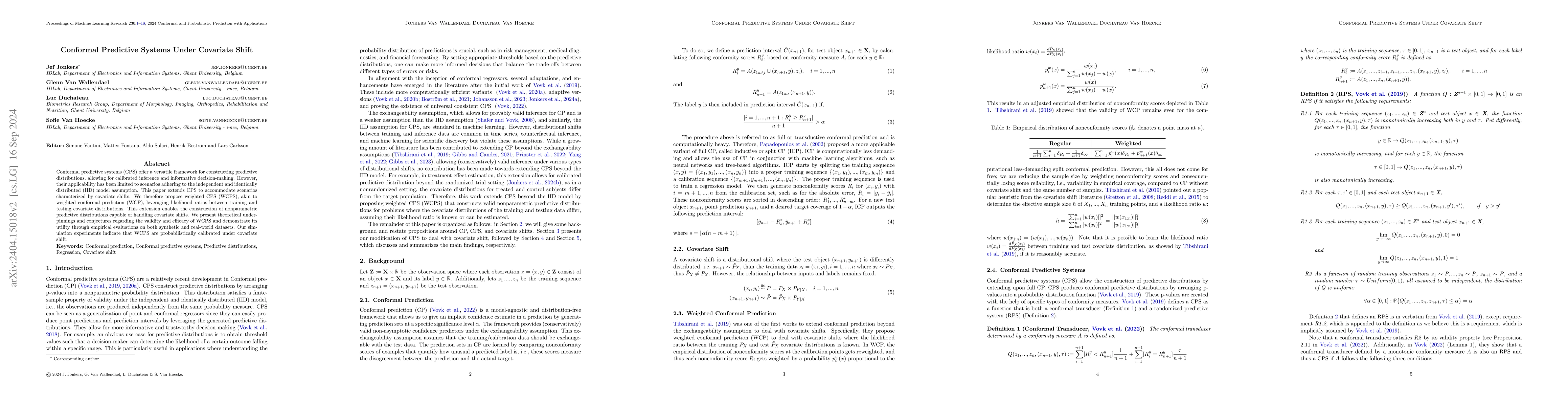 Thumbnail for Conformal Predictive Systems Under Covariate Shift