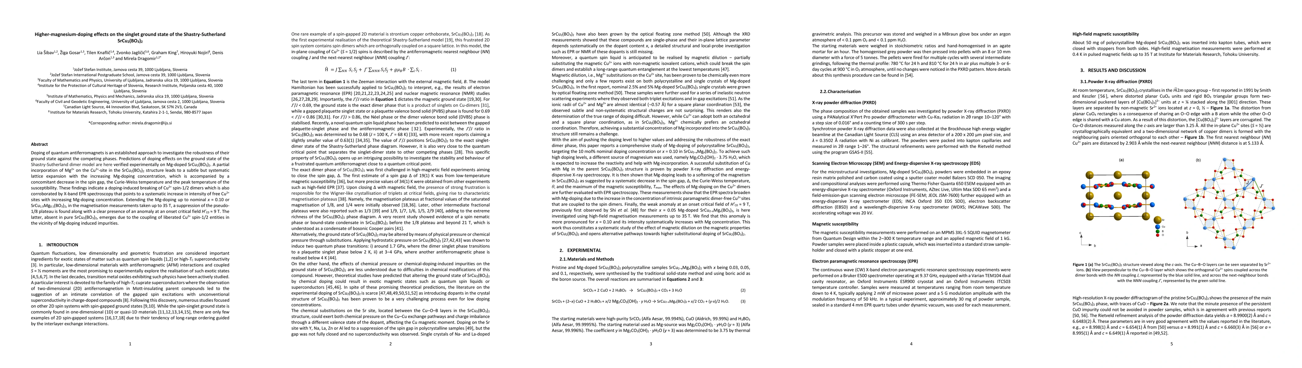 Thumbnail for Higher-magnesium-doping effects on the singlet ground state of the
  Shastry-Sutherland SrCu2(BO3)2
