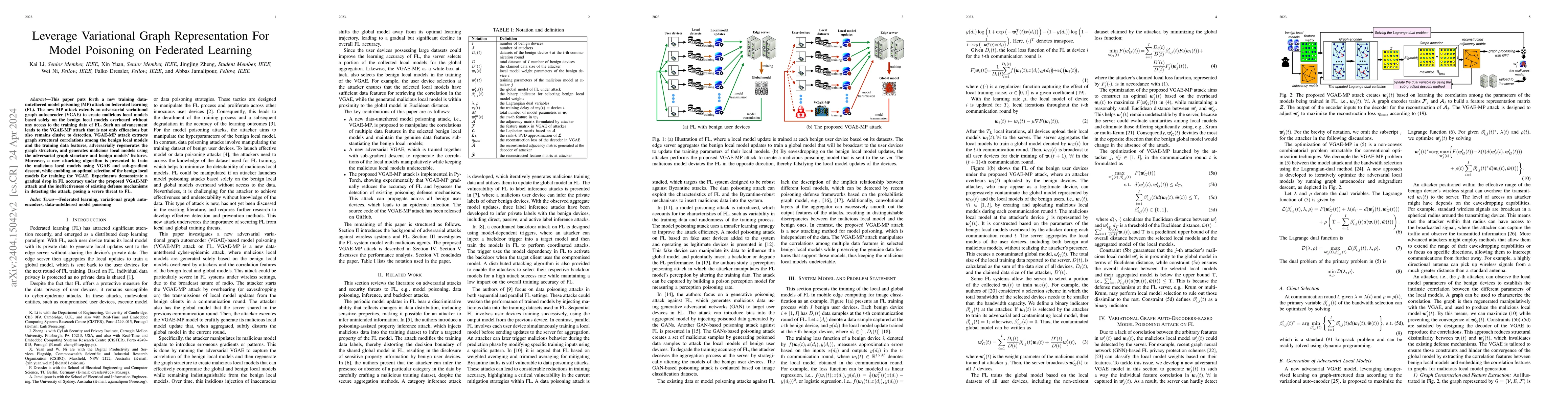 Thumbnail for Leverage Variational Graph Representation For Model Poisoning on
  Federated Learning