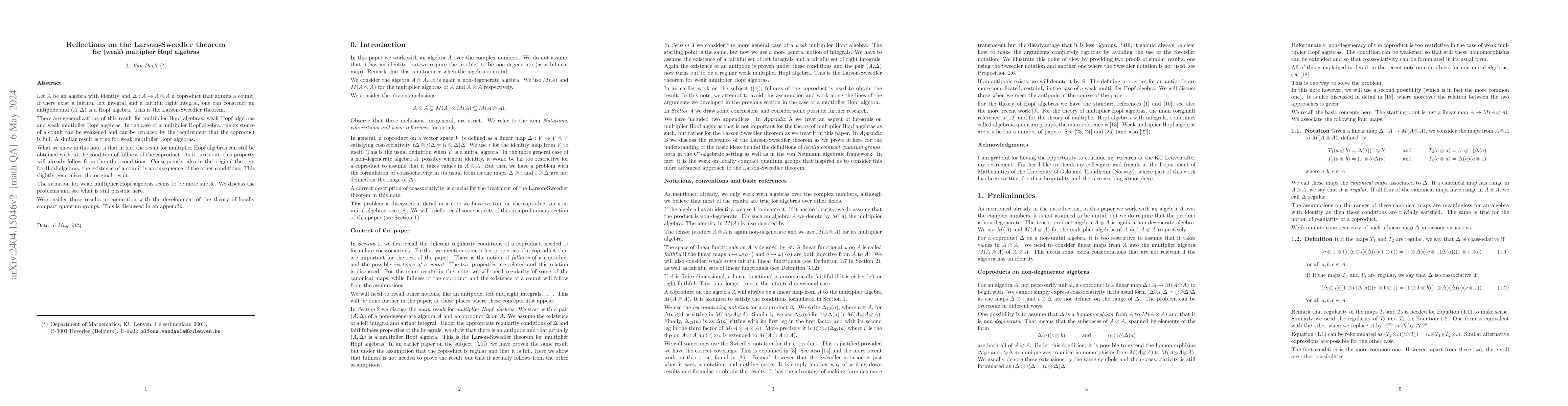 Thumbnail for Reflections on the Larson-Sweedler theorem for (weak) multiplier Hopf
  algebras