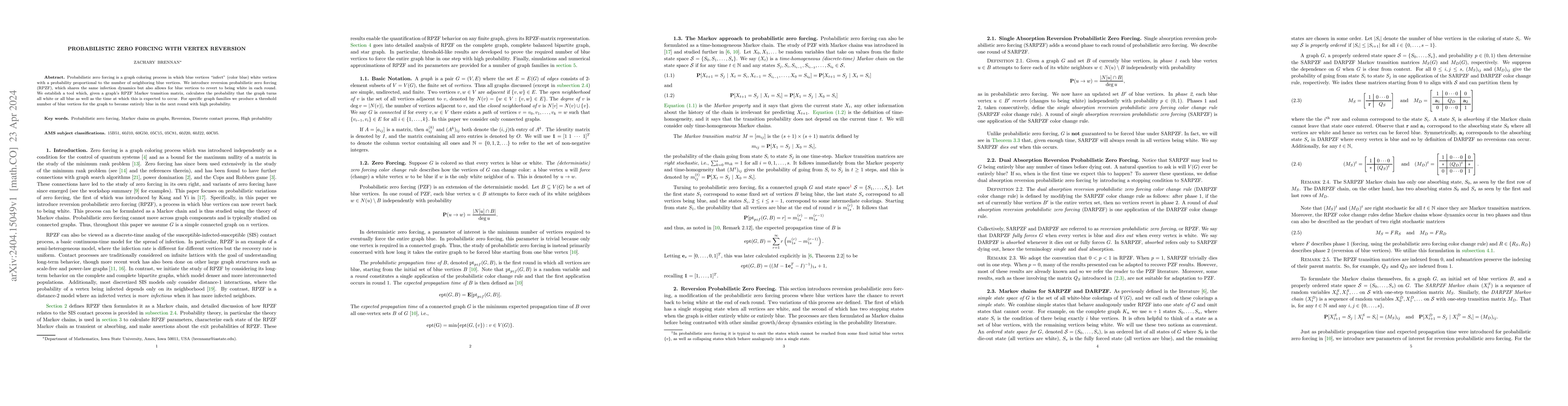 Thumbnail for Probabilistic Zero Forcing with Vertex Reversion