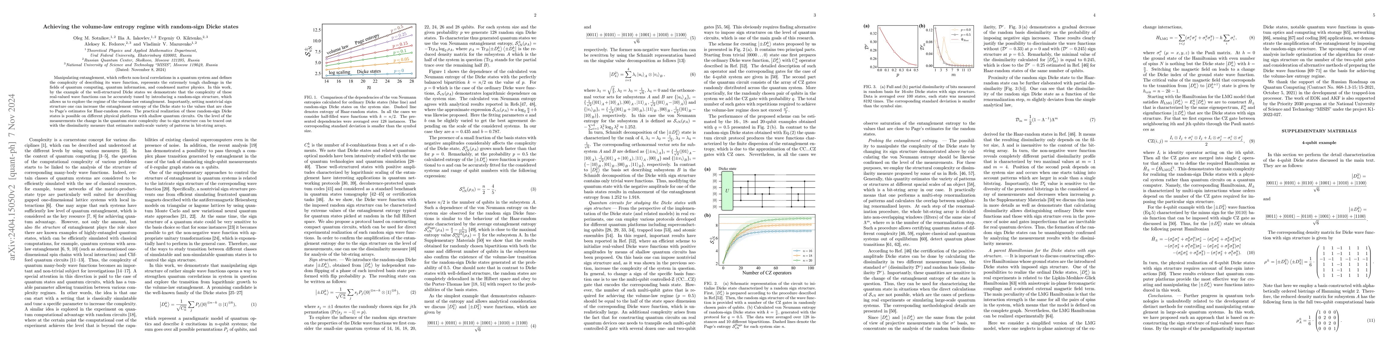Thumbnail for Achieving the volume-law entropy regime with random-sign Dicke states