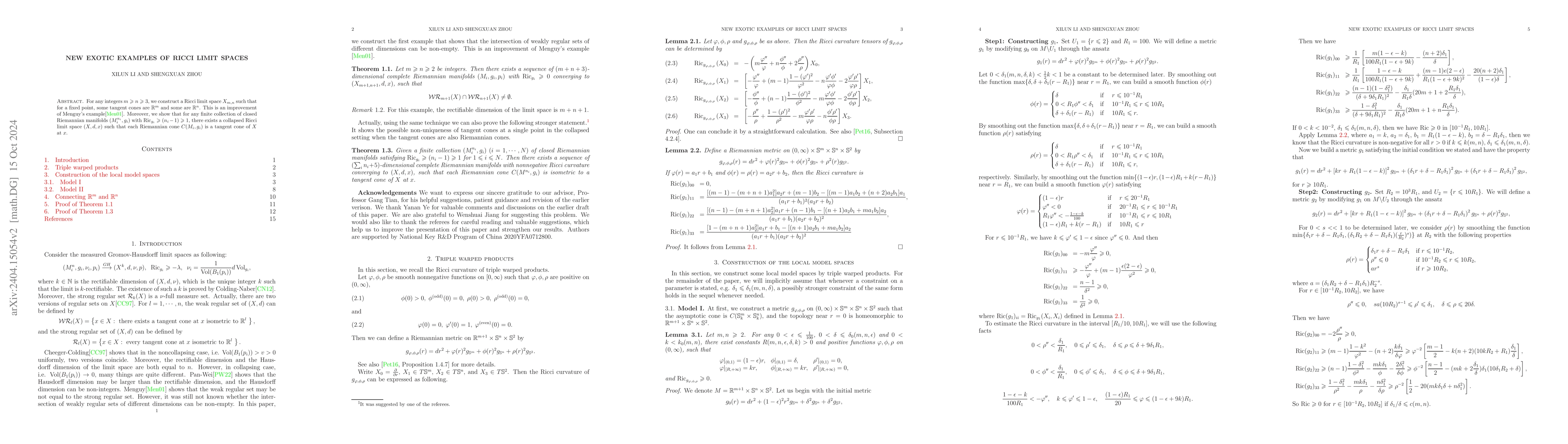 Thumbnail for New exotic examples of Ricci limit spaces