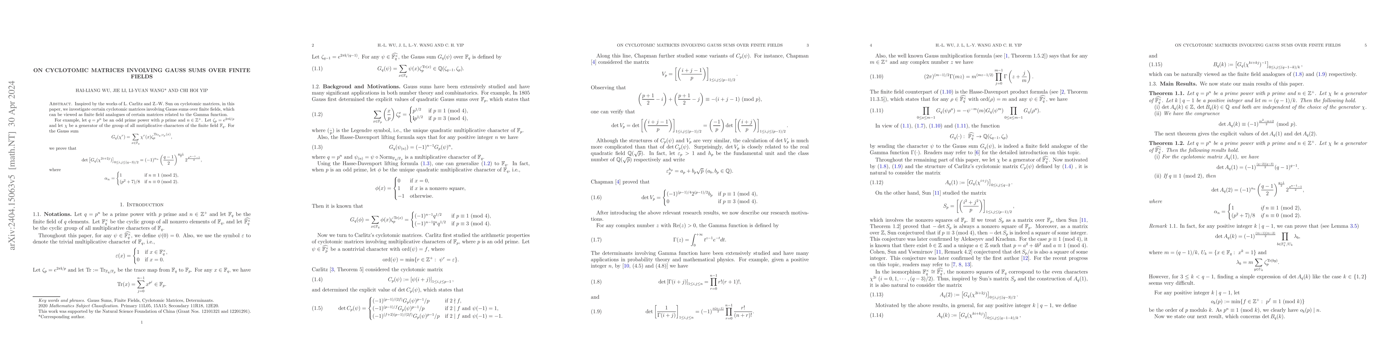 Thumbnail for On cyclotomic matrices involving Gauss sums over finite fields