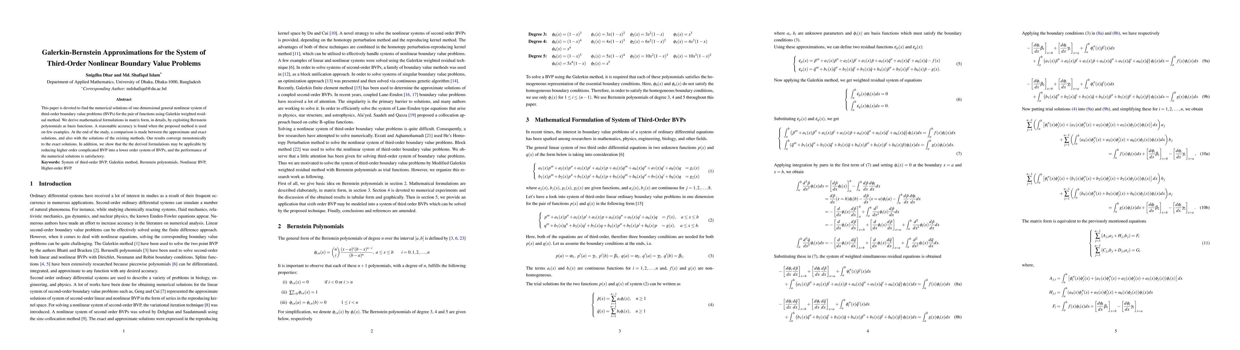 Thumbnail for Galerkin-Bernstein Approximations for the System of Third-Order
  Nonlinear Boundary Value Problems