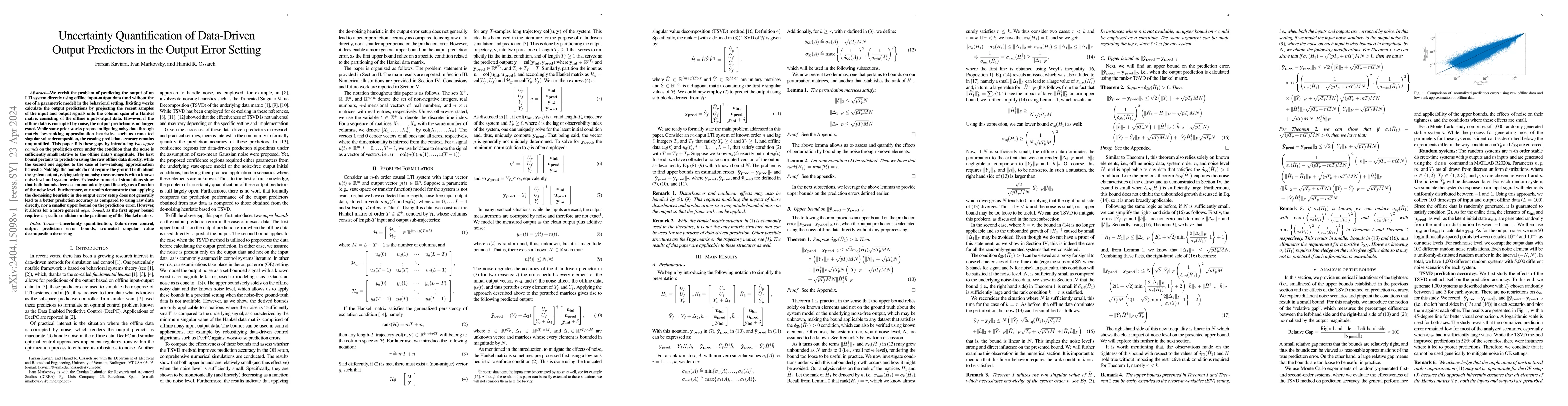 Thumbnail for Uncertainty Quantification of Data-Driven Output Predictors in the
  Output Error Setting