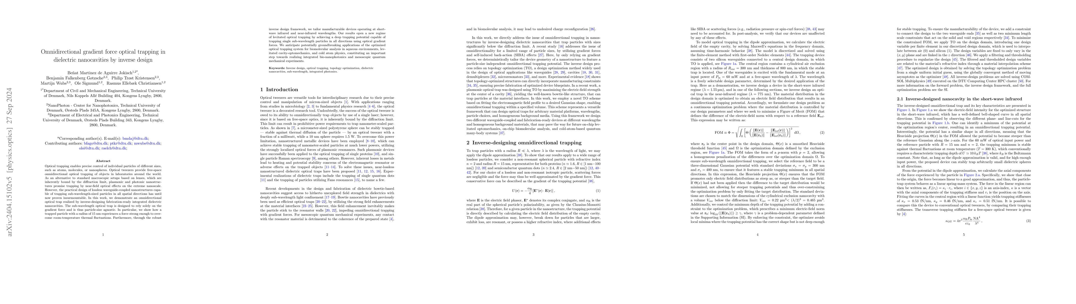 Thumbnail for Omnidirectional gradient force optical trapping in dielectric
  nanocavities by inverse design