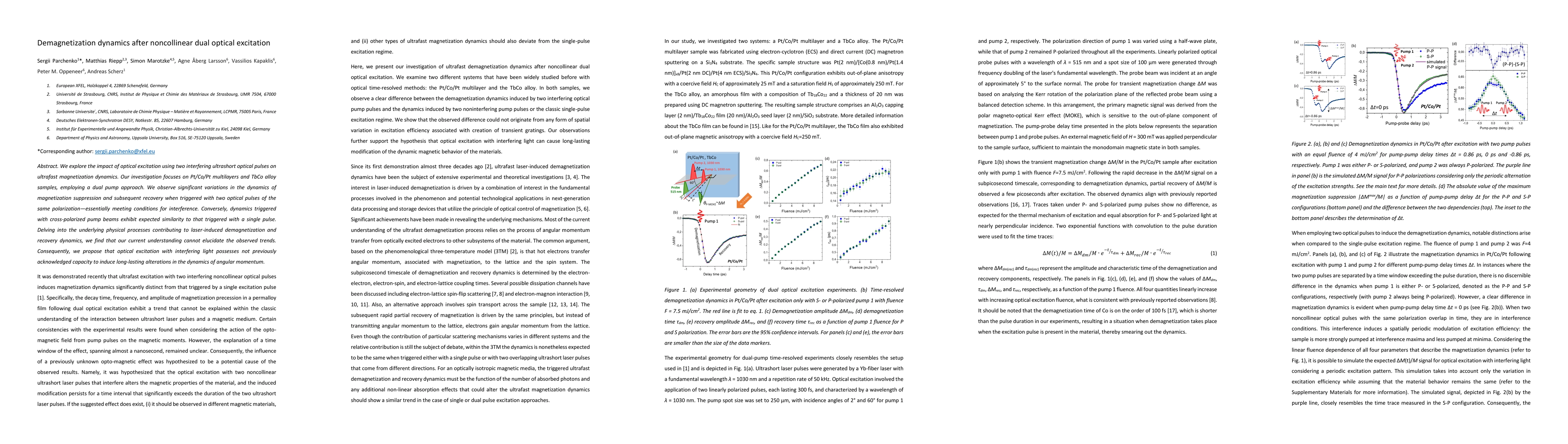 Thumbnail for Demagnetization dynamics after noncollinear dual optical excitation