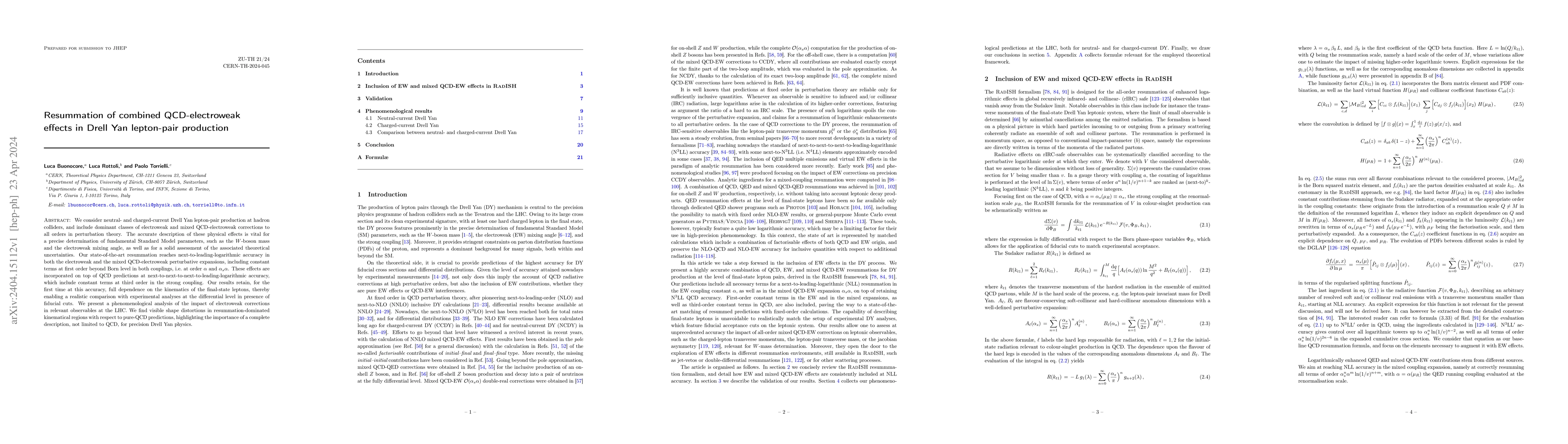 Thumbnail for Resummation of combined QCD-electroweak effects in Drell Yan lepton-pair
  production