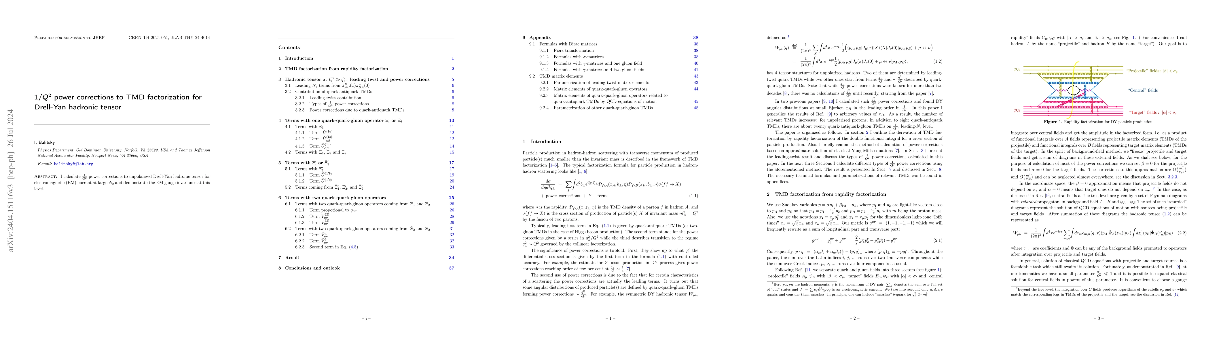 Thumbnail for $1/Q^2$ power corrections to TMD factorization for Drell-Yan hadronic
  tensor