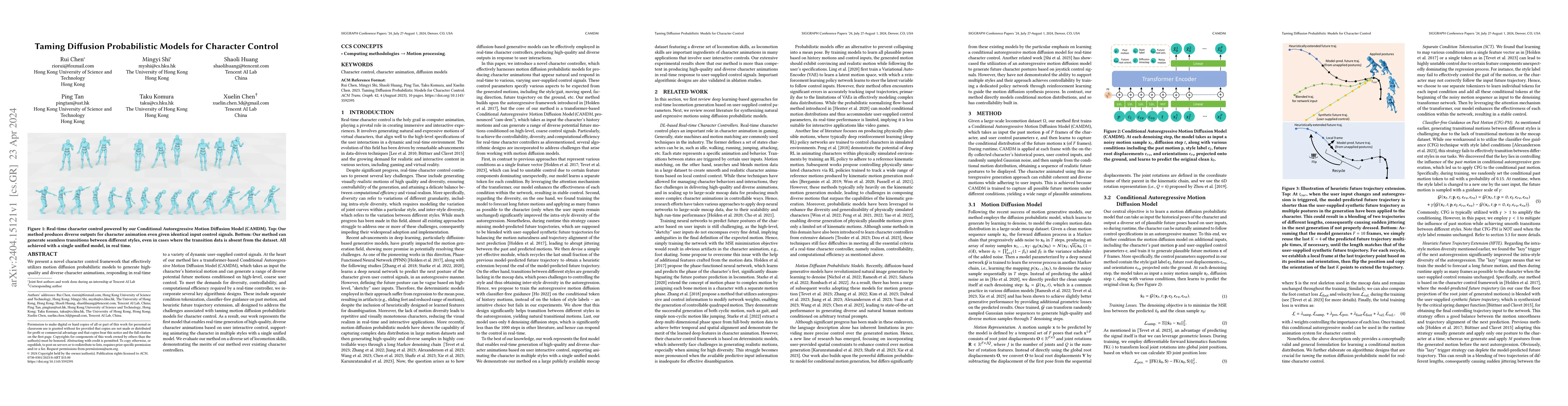 Thumbnail for Taming Diffusion Probabilistic Models for Character Control