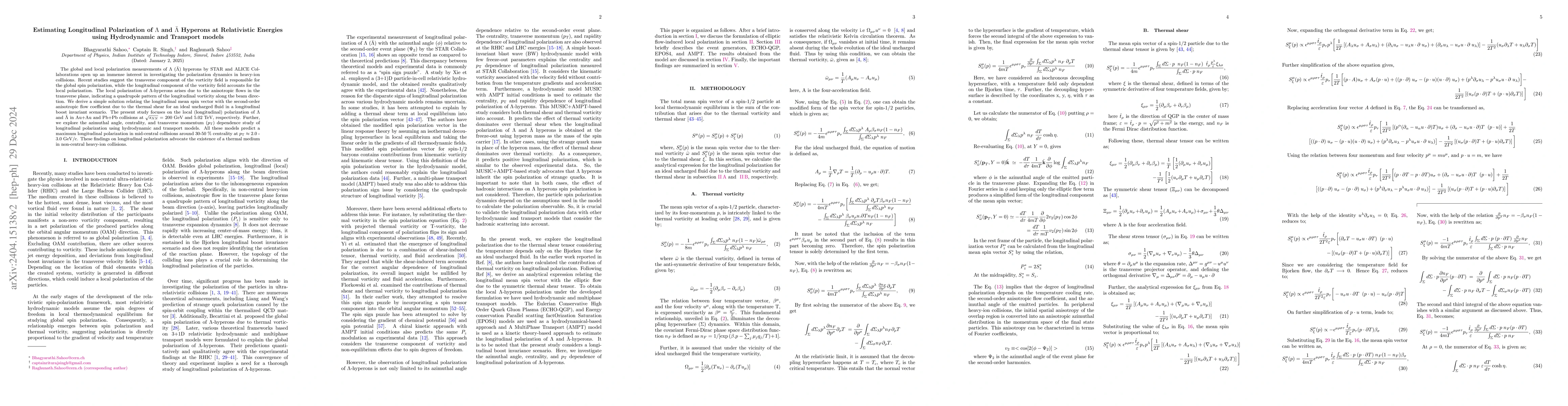 Thumbnail for Estimating Longitudinal Polarization of $\Lambda$ and $\bar{\Lambda}$
  Hyperons at Relativistic Energies using Hydrodynamic and Transport models