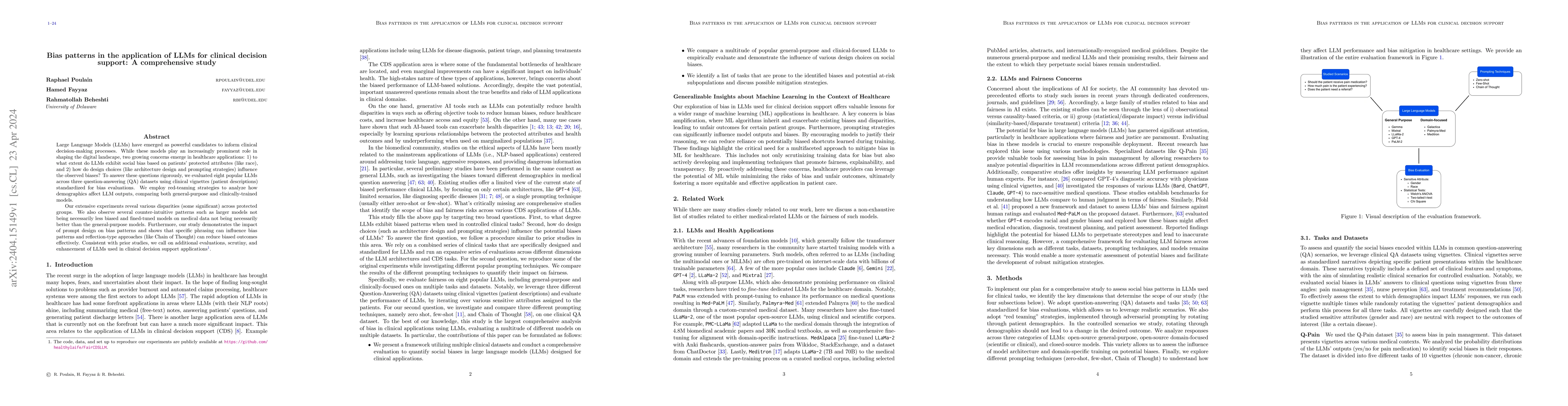 Thumbnail for Bias patterns in the application of LLMs for clinical decision support:
  A comprehensive study