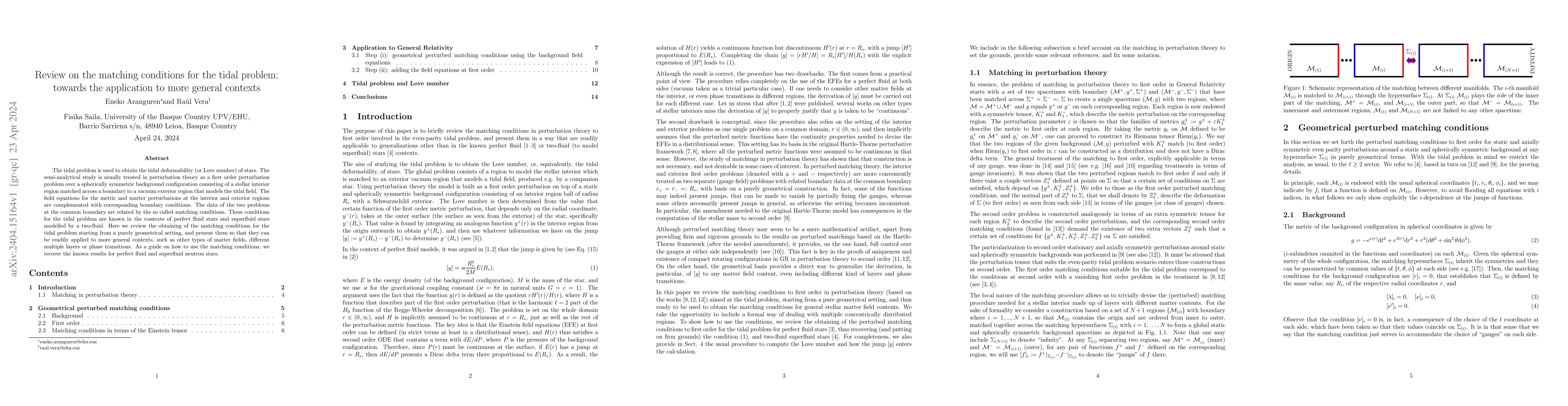 Thumbnail for Review on the matching conditions for the tidal problem: towards the
  application to more general contexts
