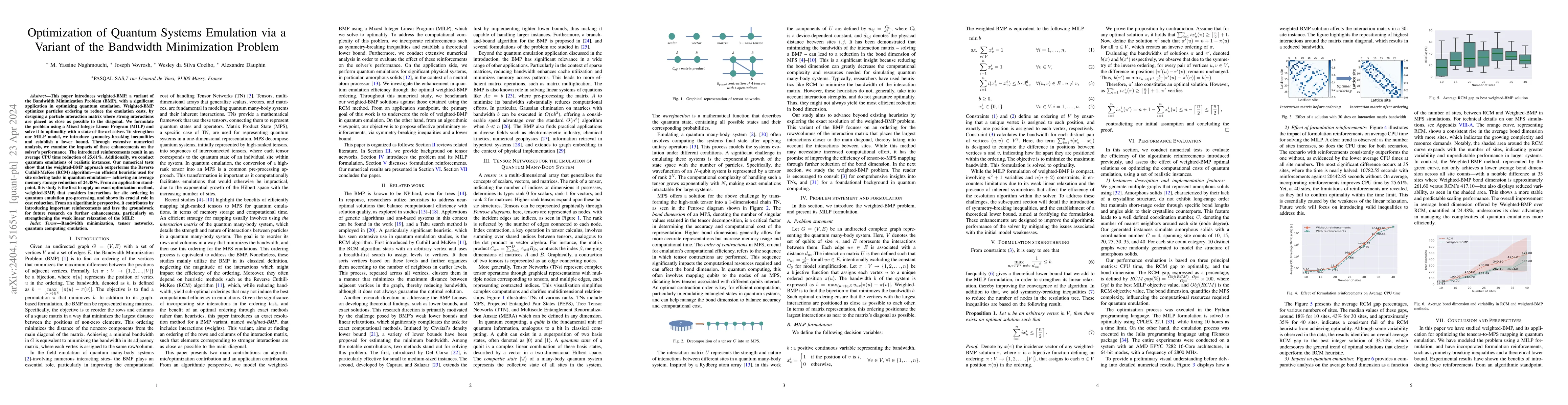 Thumbnail for Optimization of Quantum Systems Emulation via a Variant of the Bandwidth
  Minimization Problem