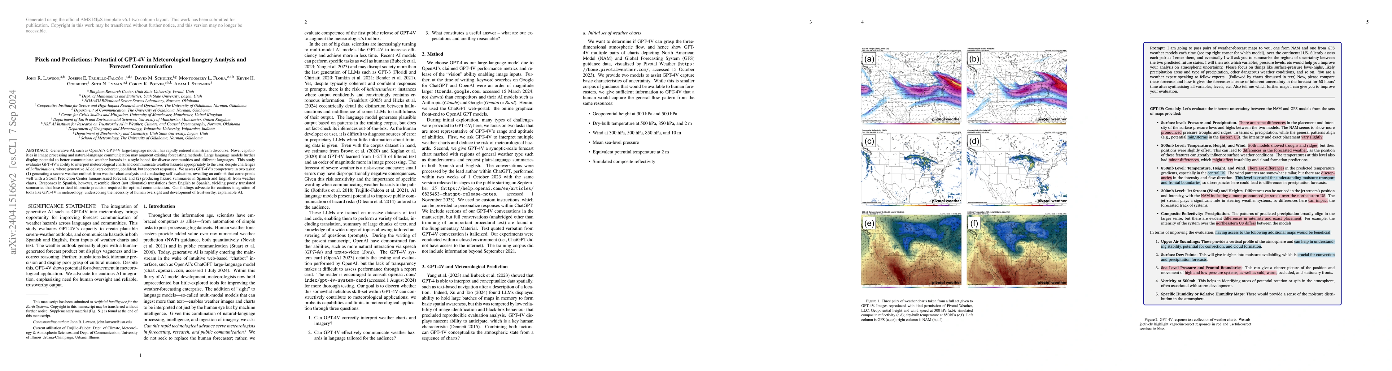 Thumbnail for Pixels and Predictions: Potential of GPT-4V in Meteorological Imagery
  Analysis and Forecast Communication