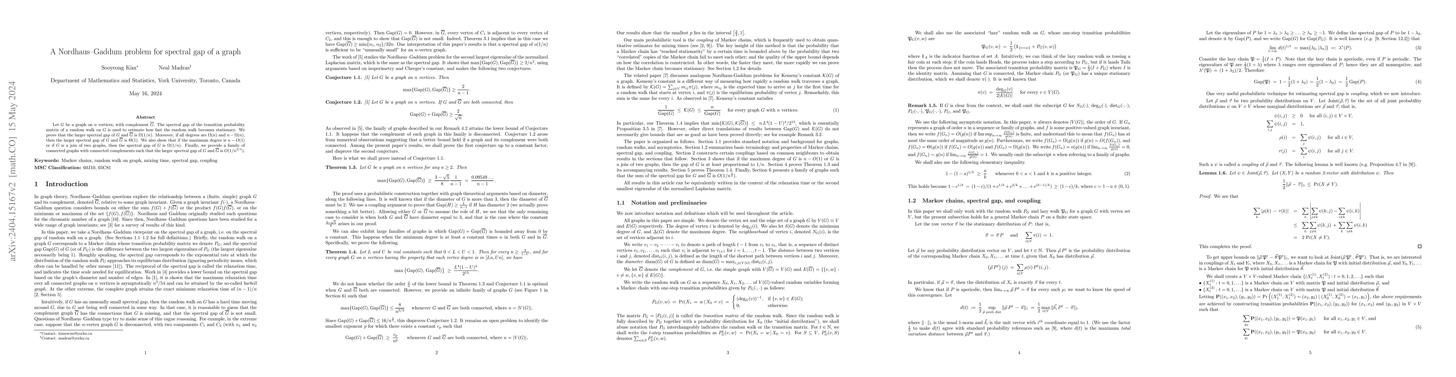 Thumbnail for A Nordhaus--Gaddum problem for the spectral gap of a graph