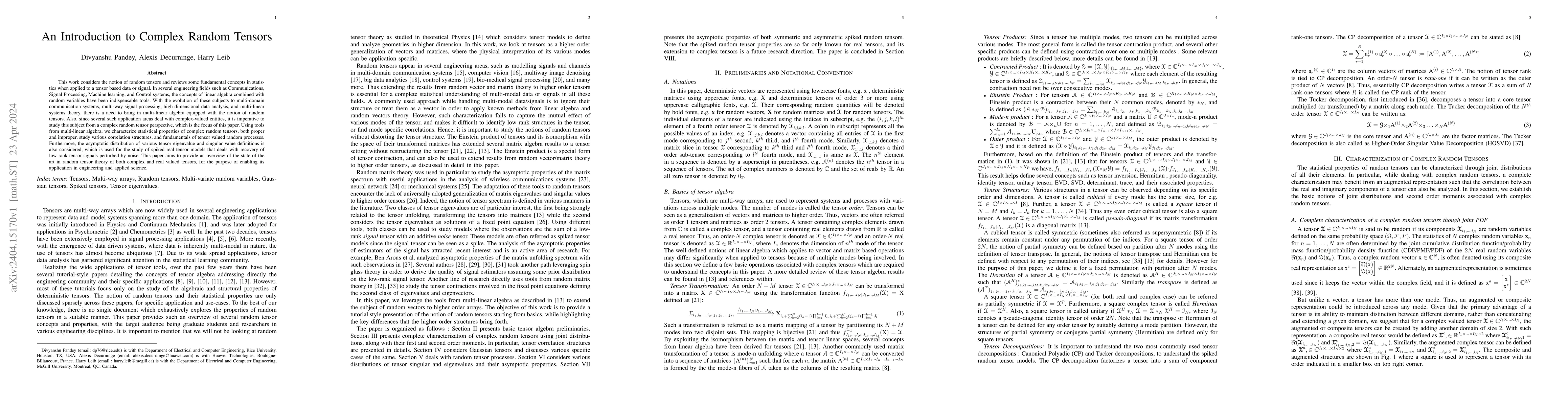 Thumbnail for An Introduction to Complex Random Tensors