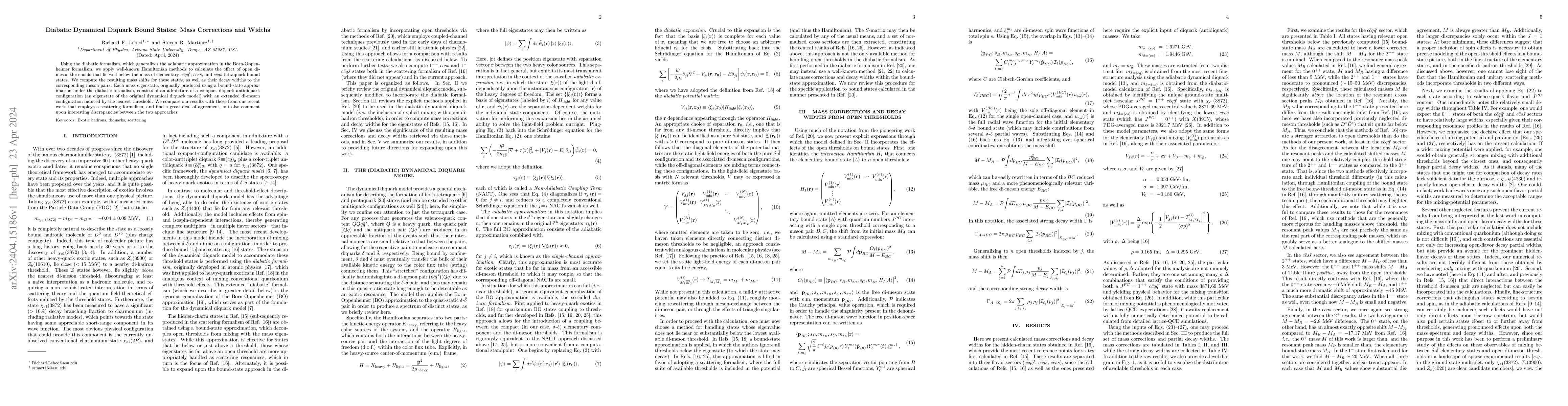 Thumbnail for Diabatic Dynamical Diquark Bound States: Mass Corrections and Widths
