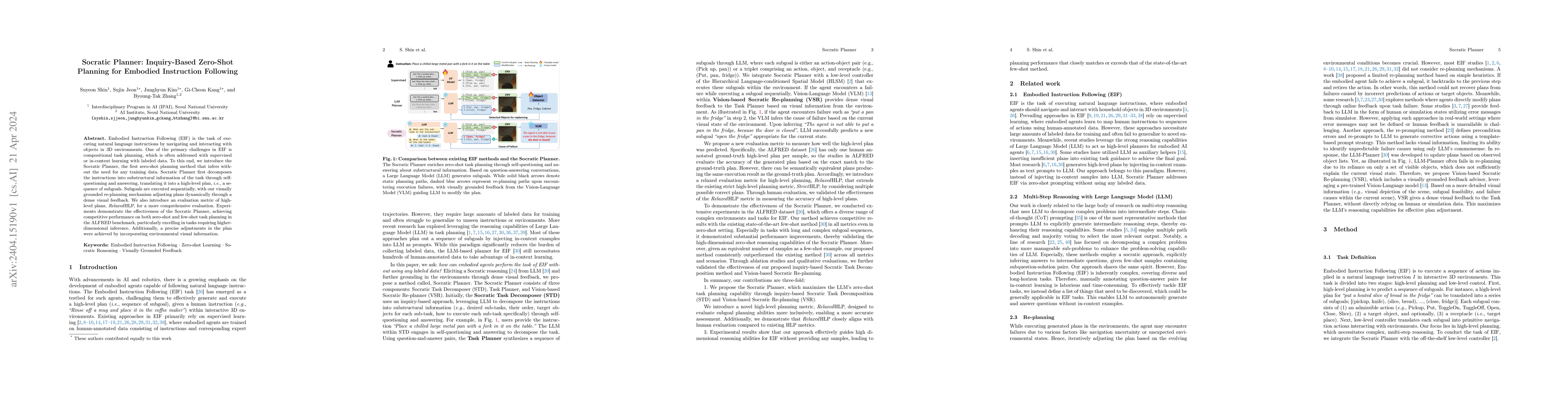 Thumbnail for Socratic Planner: Inquiry-Based Zero-Shot Planning for Embodied
  Instruction Following
