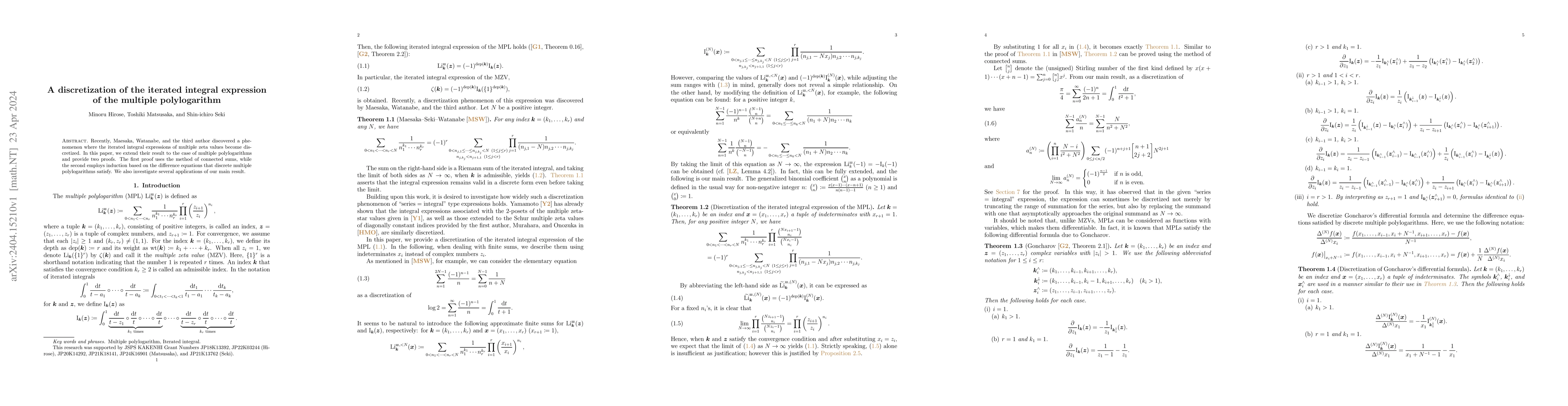 Thumbnail for A discretization of the iterated integral expression of the multiple
  polylogarithm
