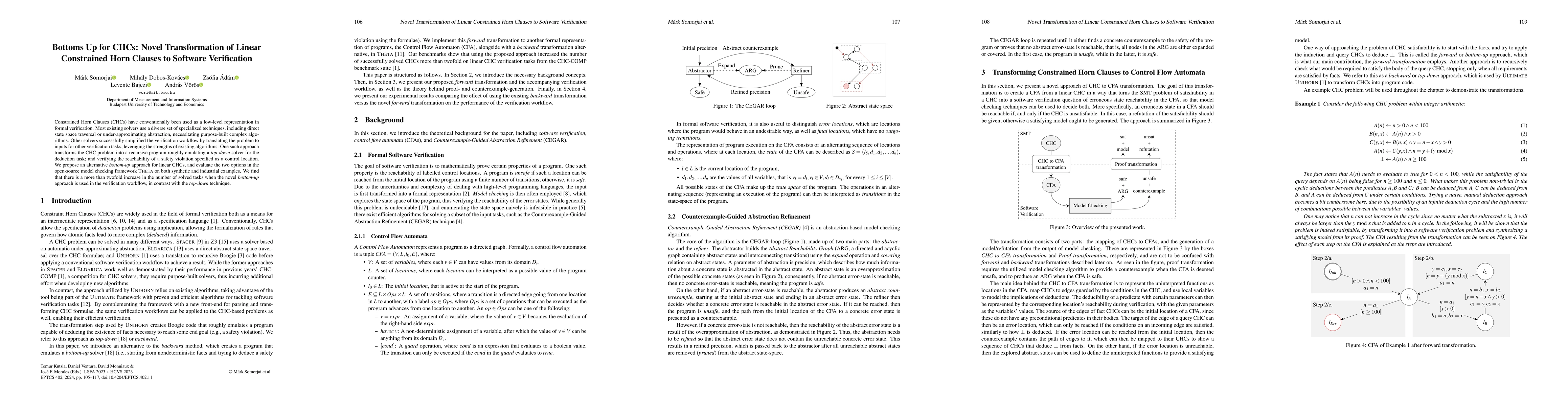 Thumbnail for Bottoms Up for CHCs: Novel Transformation of Linear Constrained Horn
  Clauses to Software Verification