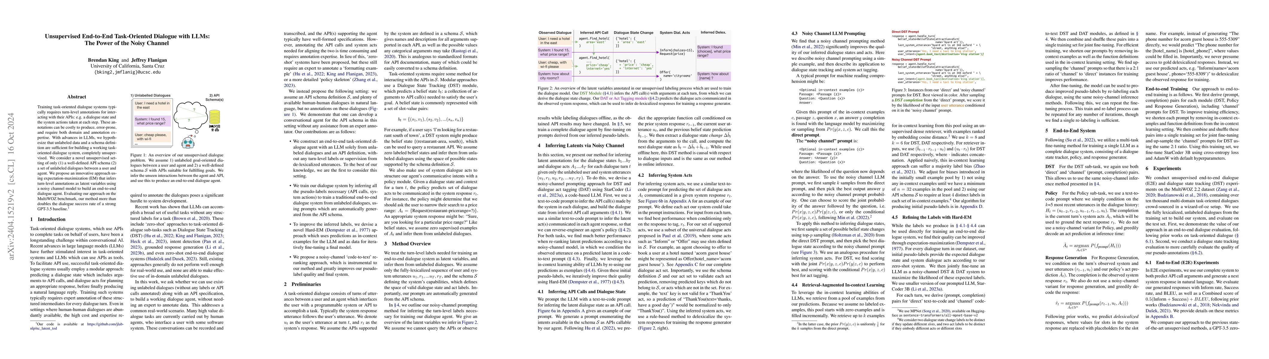 Thumbnail for The Power of the Noisy Channel: Unsupervised End-to-End Task-Oriented
  Dialogue with LLMs