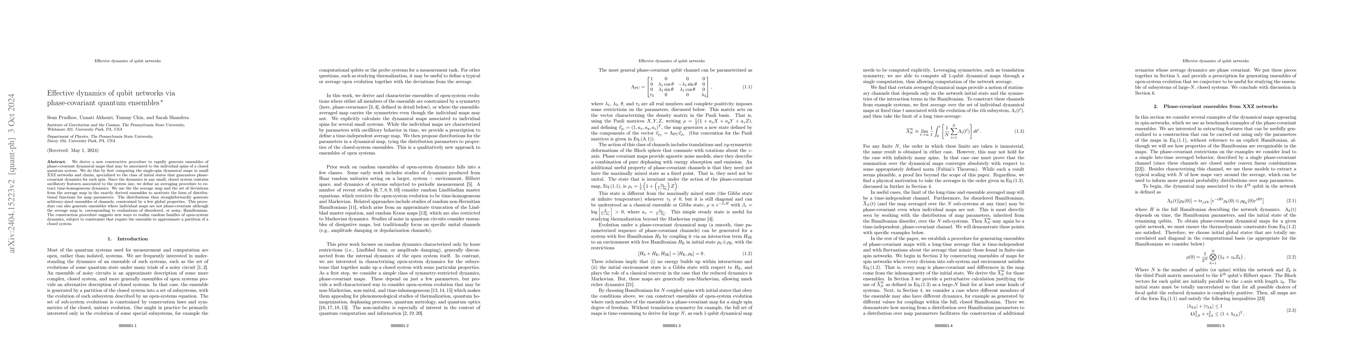 Thumbnail for Effective dynamics of qubit networks via phase-covariant quantum
  ensembles