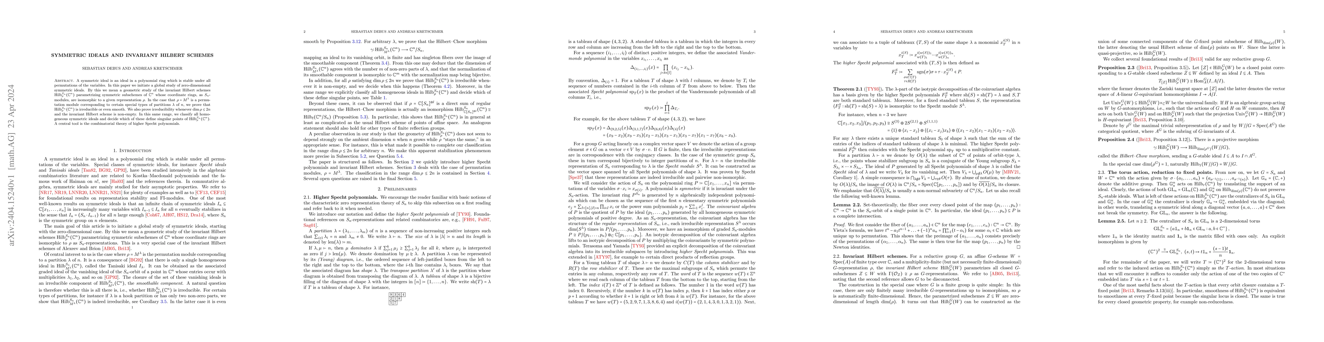 Thumbnail for Symmetric Ideals and Invariant Hilbert Schemes