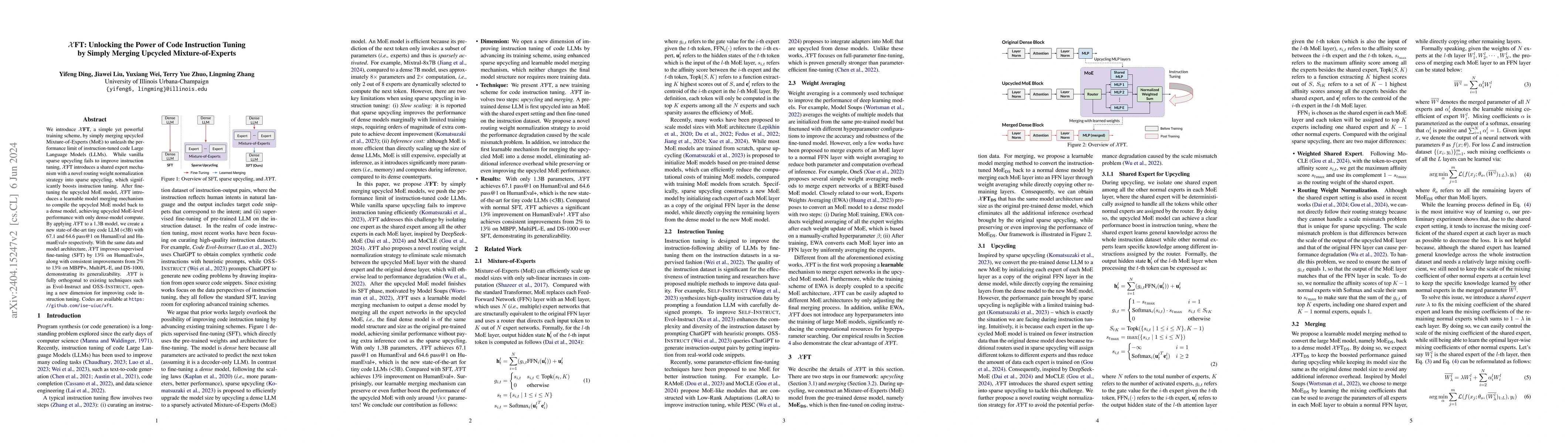 Thumbnail for XFT: Unlocking the Power of Code Instruction Tuning by Simply Merging
  Upcycled Mixture-of-Experts
