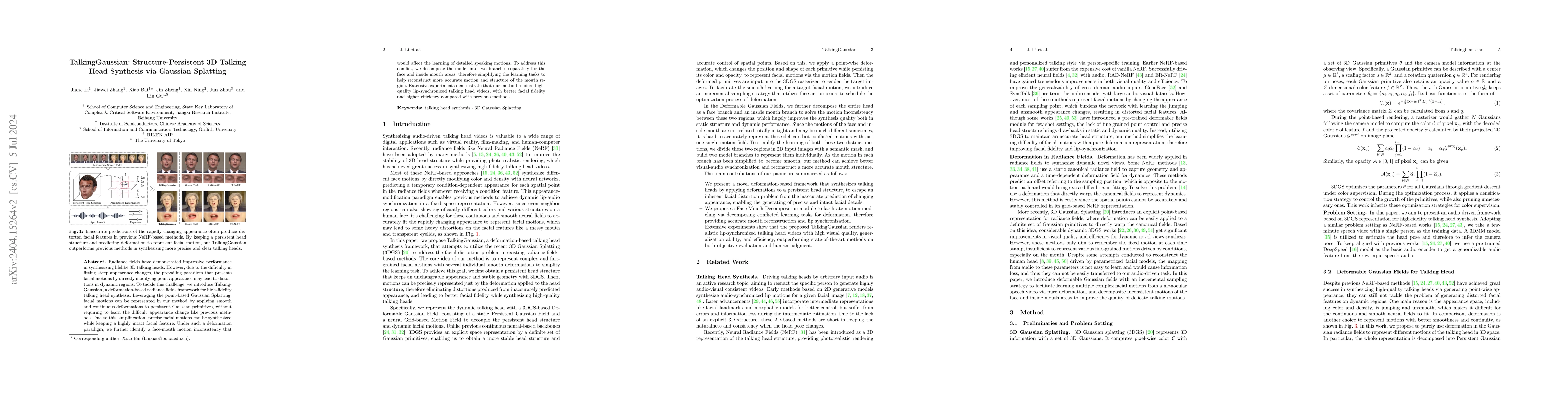 Thumbnail for TalkingGaussian: Structure-Persistent 3D Talking Head Synthesis via
  Gaussian Splatting