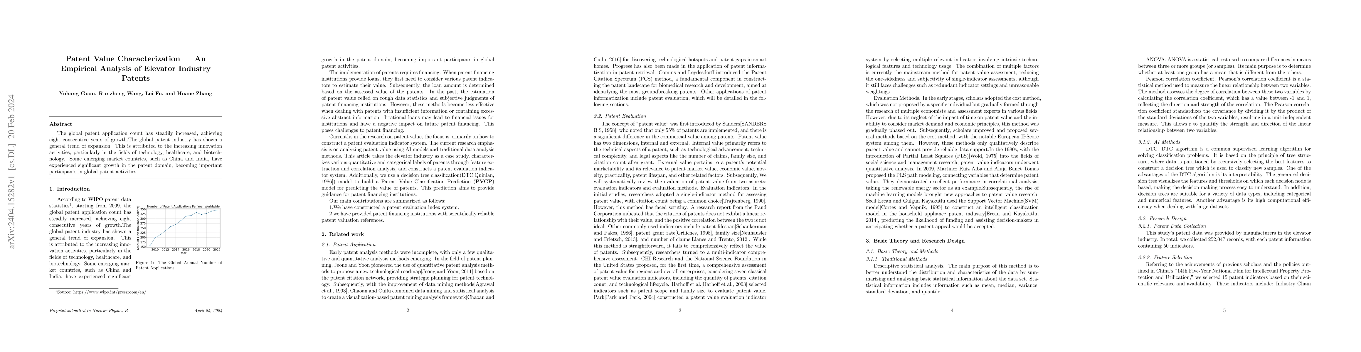 Thumbnail for Patent Value Characterization -- An Empirical Analysis of Elevator
  Industry Patents