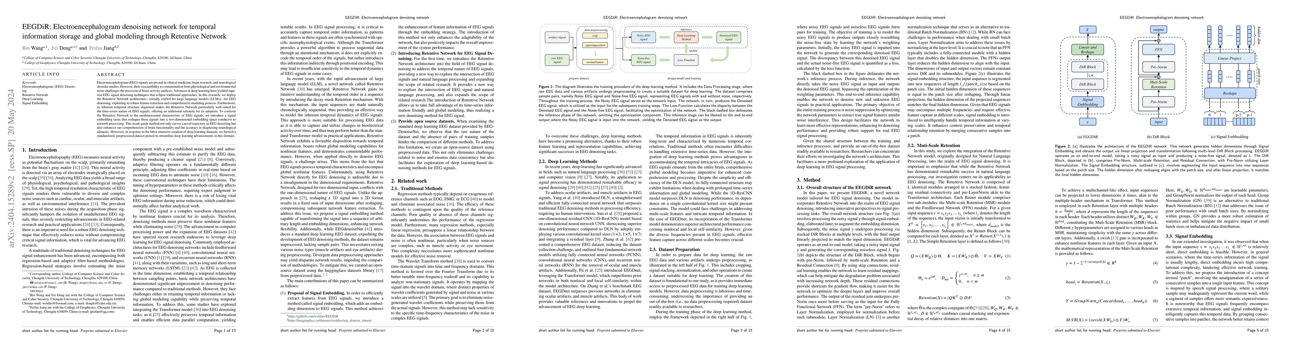 Thumbnail for EEGDiR: Electroencephalogram denoising network for temporal information
  storage and global modeling through Retentive Network