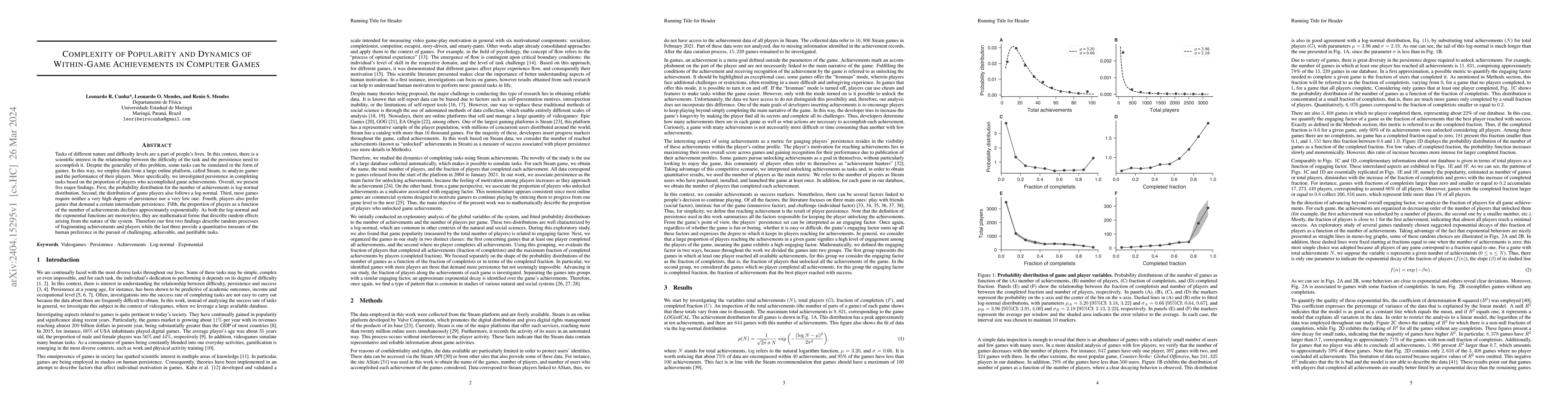 Thumbnail for Complexity of Popularity and Dynamics of Within-Game Achievements in
  Computer Games