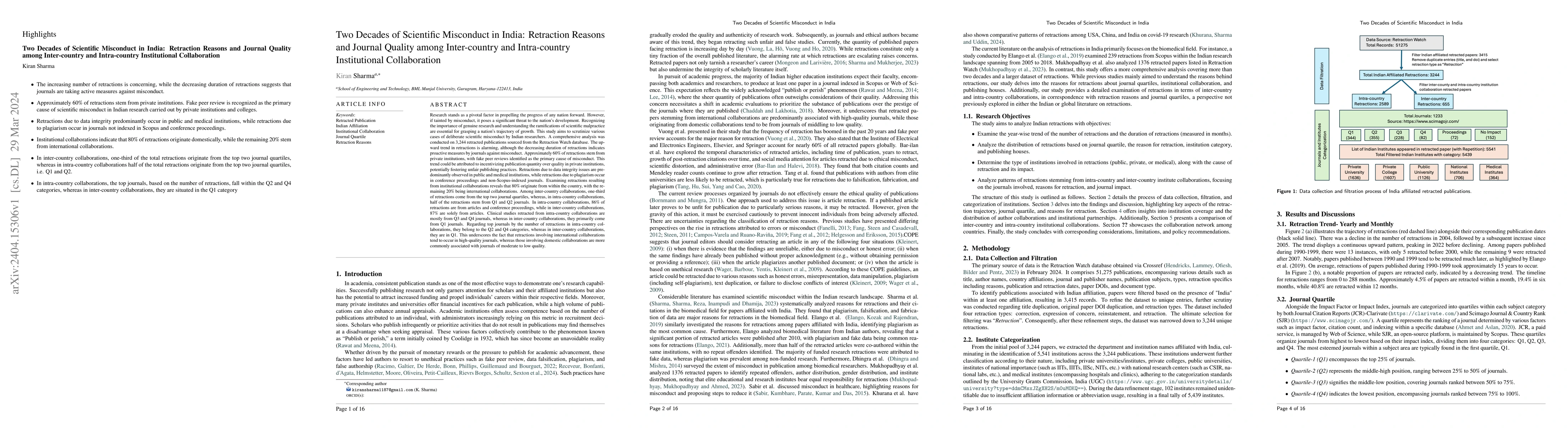 Thumbnail for Two Decades of Scientific Misconduct in India: Retraction Reasons and
  Journal Quality among Inter-country and Intra-country Institutional
  Collaboration
