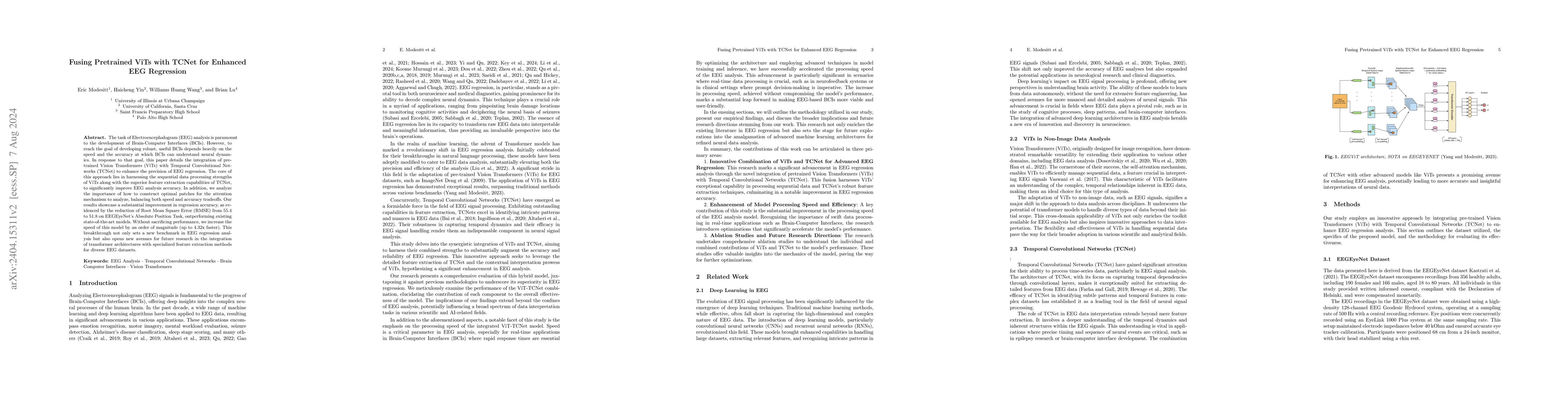 Thumbnail for Fusing Pretrained ViTs with TCNet for Enhanced EEG Regression
