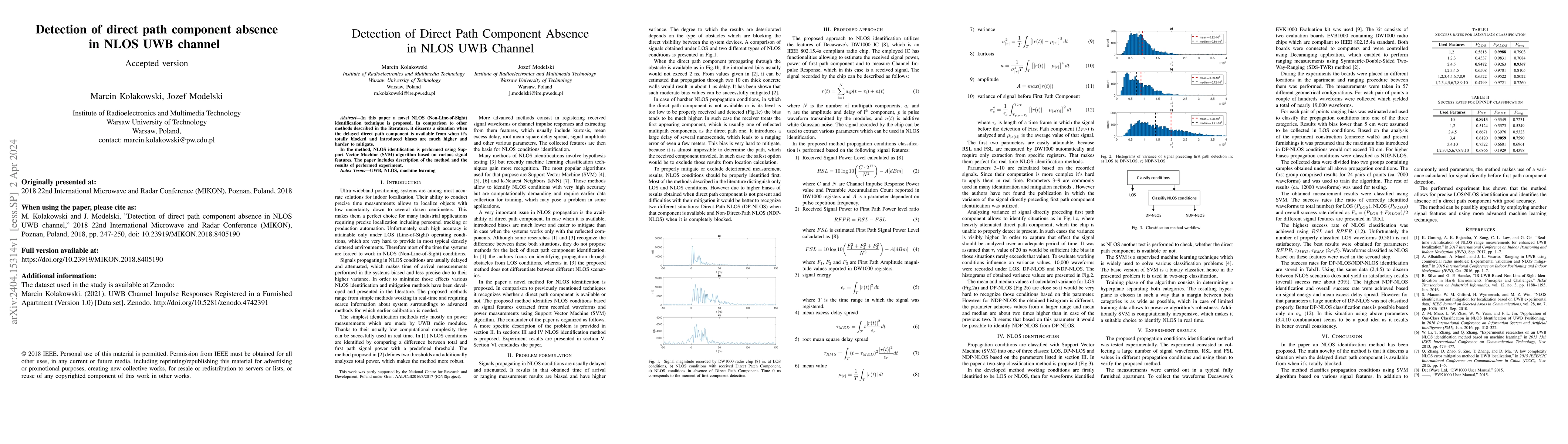 Thumbnail for Detection of direct path component absence in NLOS UWB channel