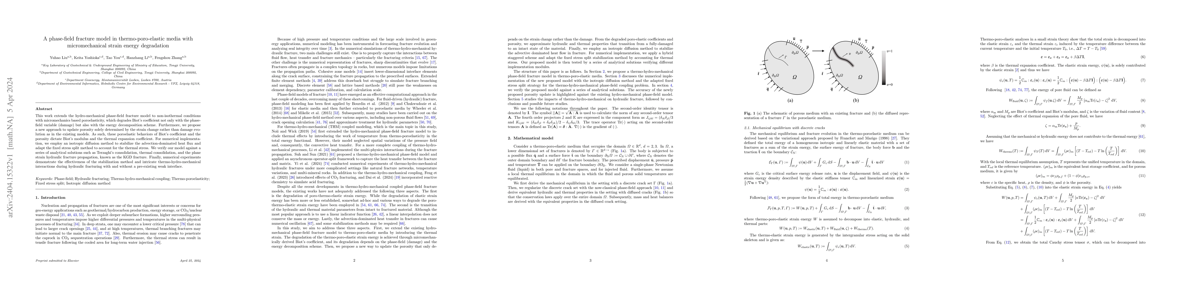 Thumbnail for A phase-field fracture model in thermo-poro-elastic media with
  micromechanical strain energy degradation
