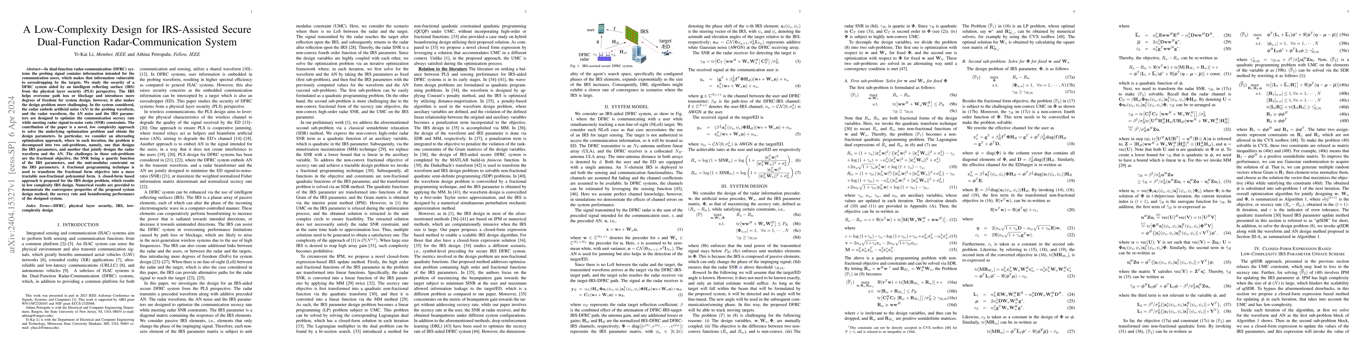 Thumbnail for A Low-Complexity Design for IRS-Assisted Secure Dual-Function
  Radar-Communication System