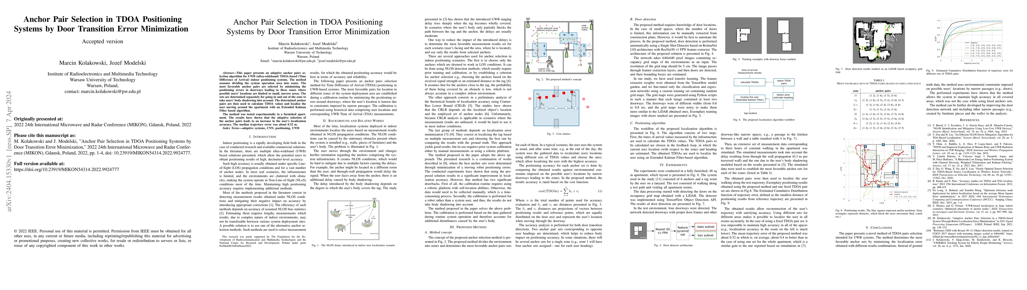 Thumbnail for Anchor Pair Selection in TDOA Positioning Systems by Door Transition
  Error Minimization