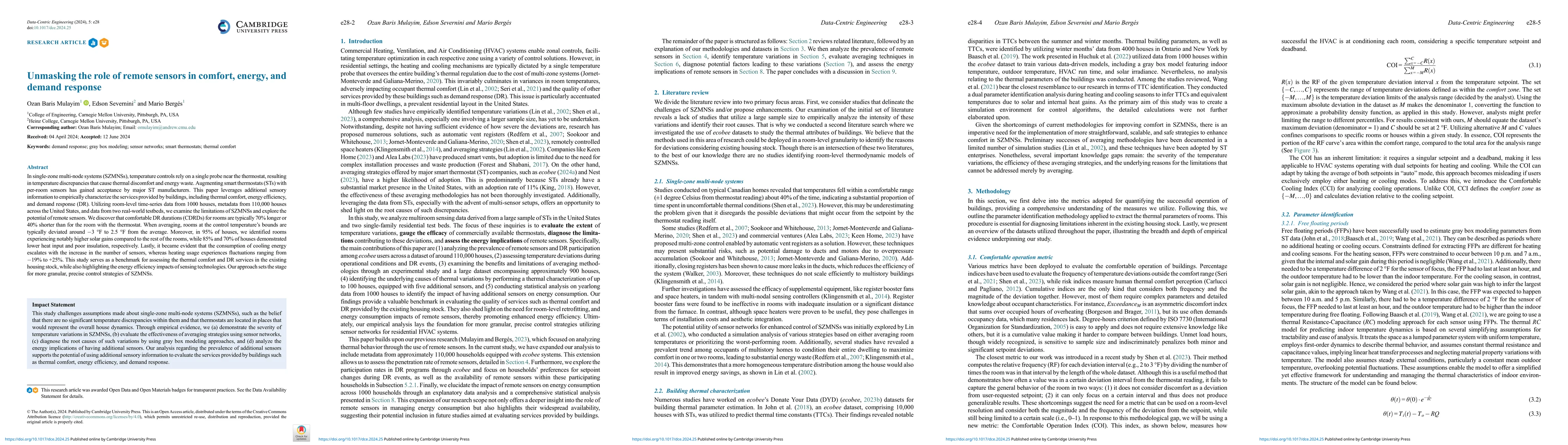 Thumbnail for Unmasking the Role of Remote Sensors in Comfort, Energy and Demand
  Response