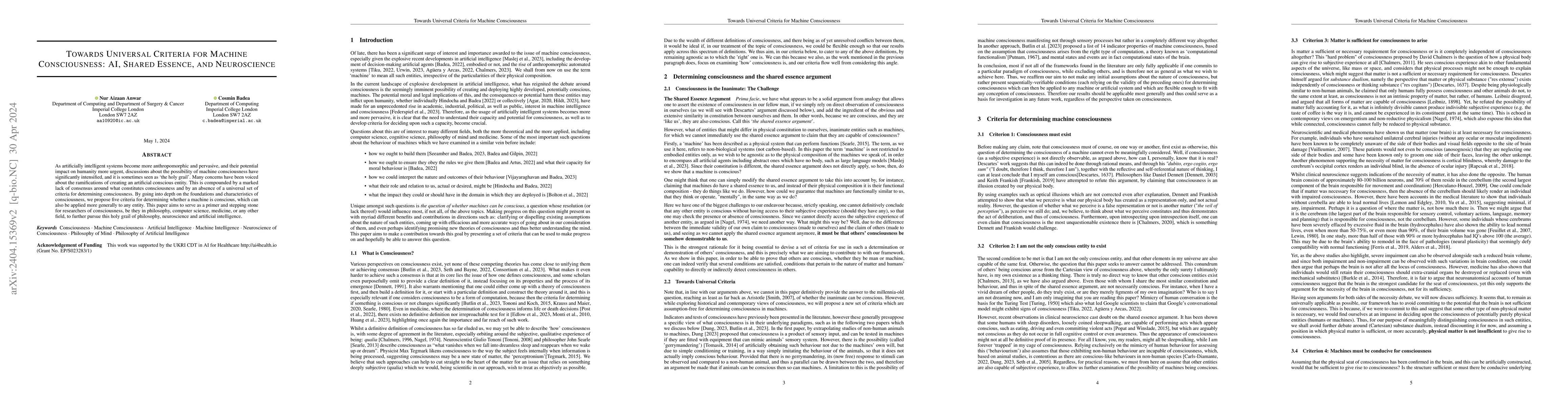 Thumbnail for Can a Machine be Conscious? Towards Universal Criteria for Machine
  Consciousness