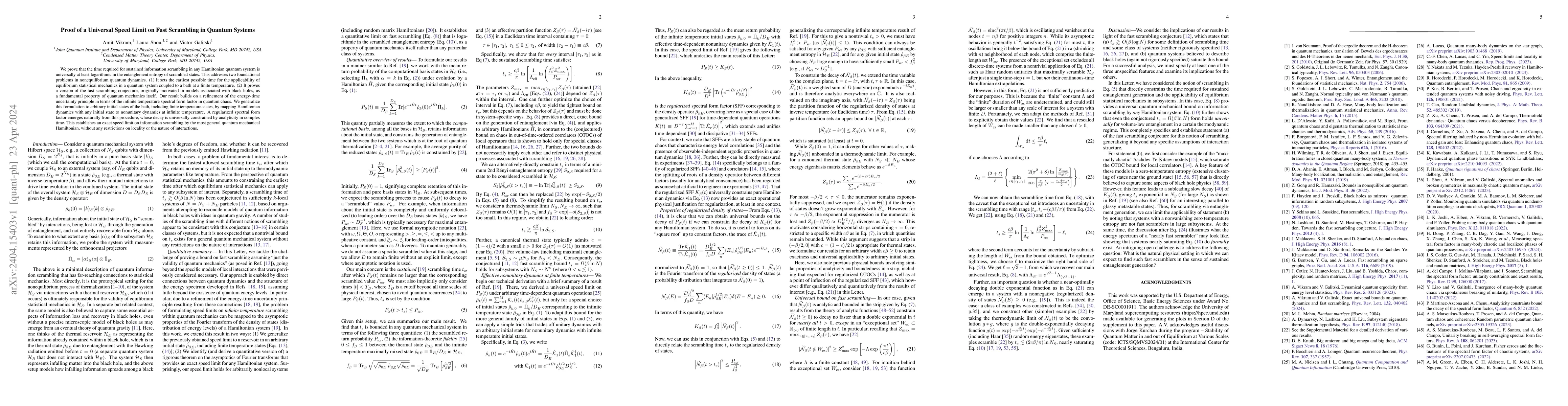 Thumbnail for Proof of a Universal Speed Limit on Fast Scrambling in Quantum Systems