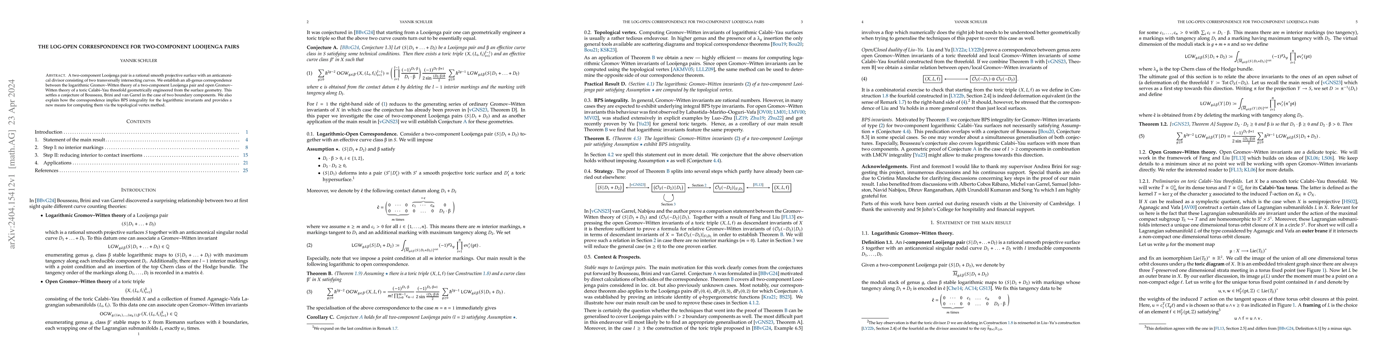Thumbnail for The log-open correspondence for two-component Looijenga pairs