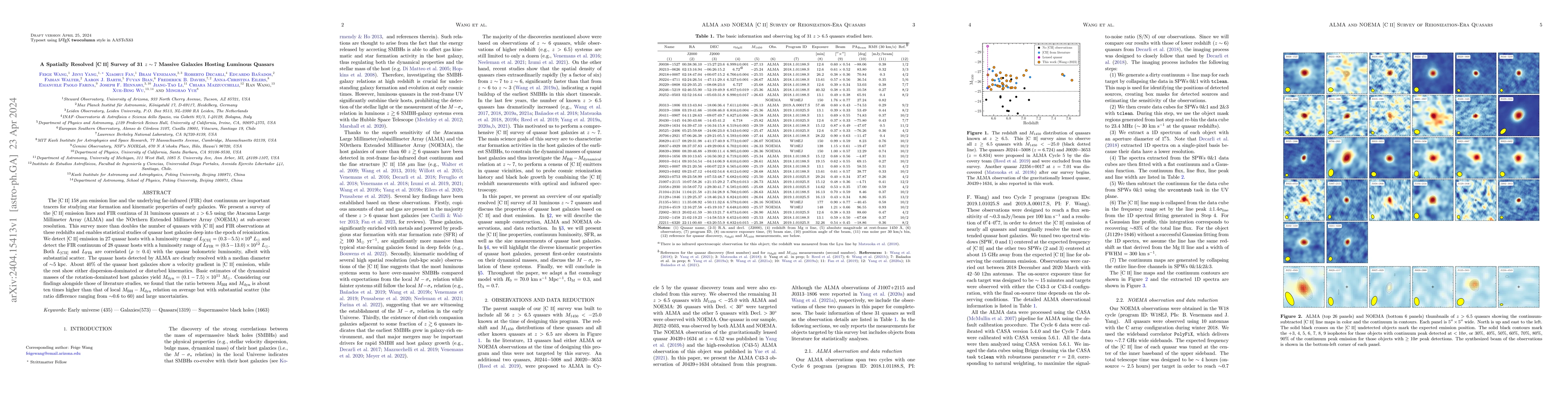 Thumbnail for A Spatially Resolved [CII] Survey of 31 $z\sim7$ Massive Galaxies
  Hosting Luminous Quasars
