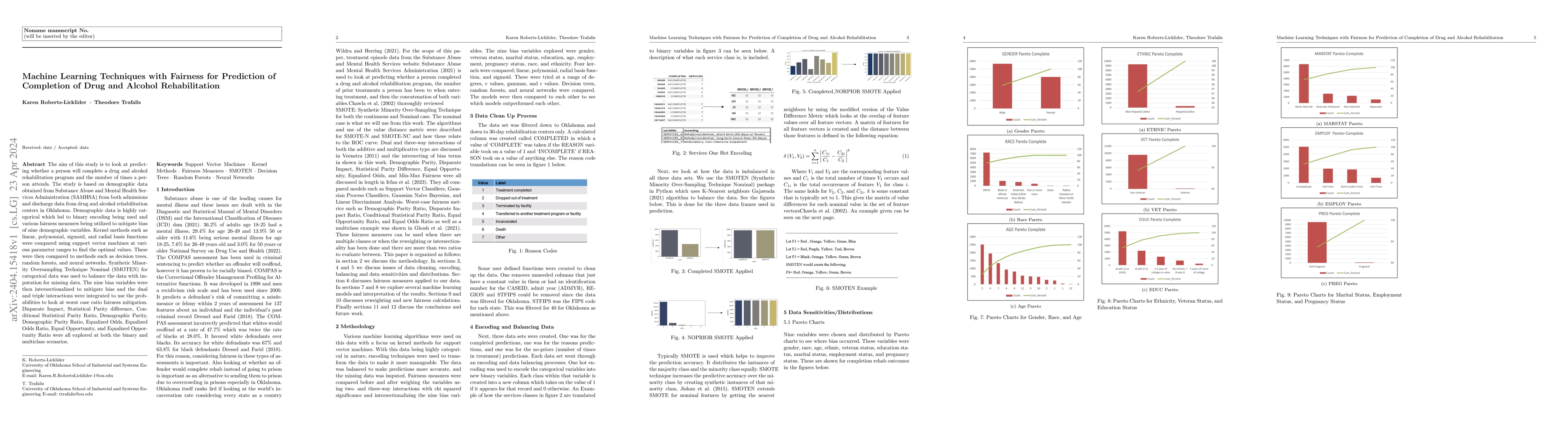 Thumbnail for Machine Learning Techniques with Fairness for Prediction of Completion
  of Drug and Alcohol Rehabilitation