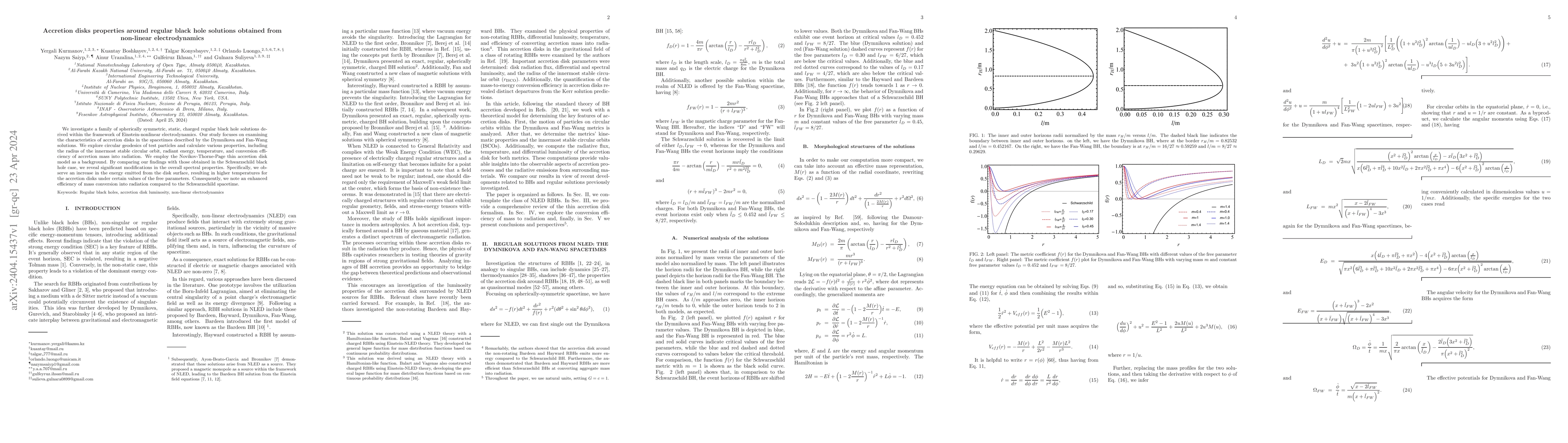 Thumbnail for Accretion disks properties around regular black hole solutions obtained
  from non-linear electrodynamics