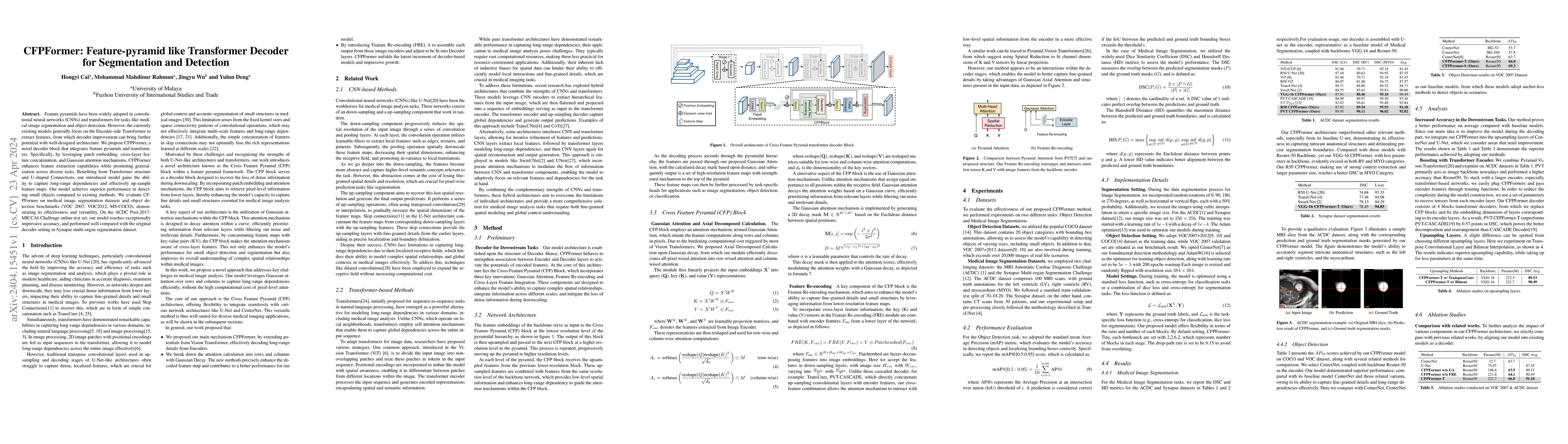 Thumbnail for CFPFormer: Feature-pyramid like Transformer Decoder for Segmentation and
  Detection