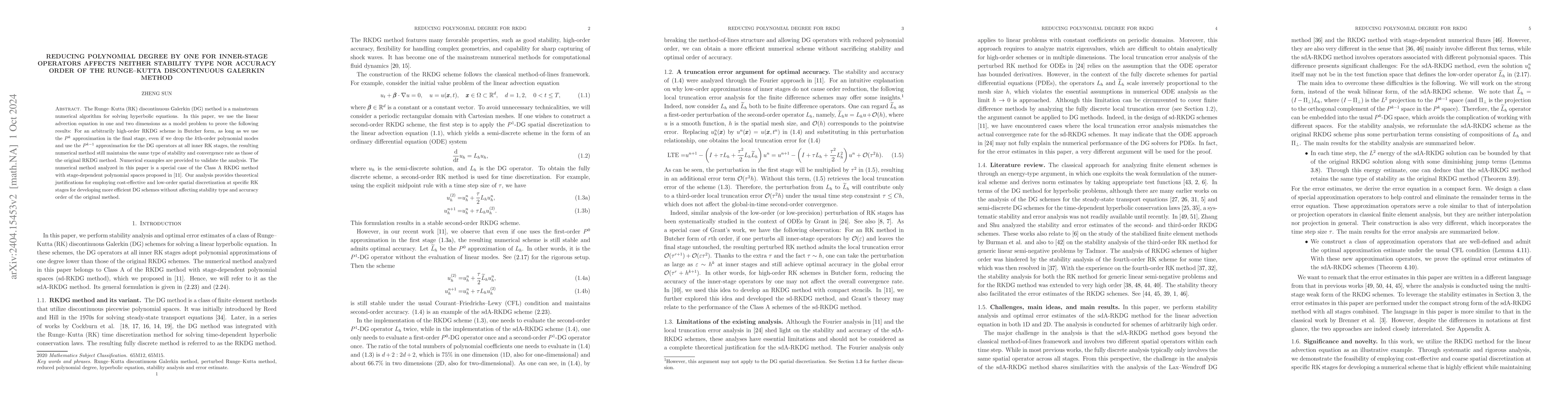 Thumbnail for Reducing polynomial degree by one for inner-stage operators affects
  neither stability nor accuracy of the Runge--Kutta discontinuous Galerkin
  method